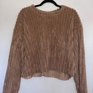 Zara Cozy Ribbed Crewneck Sweater - Taupe